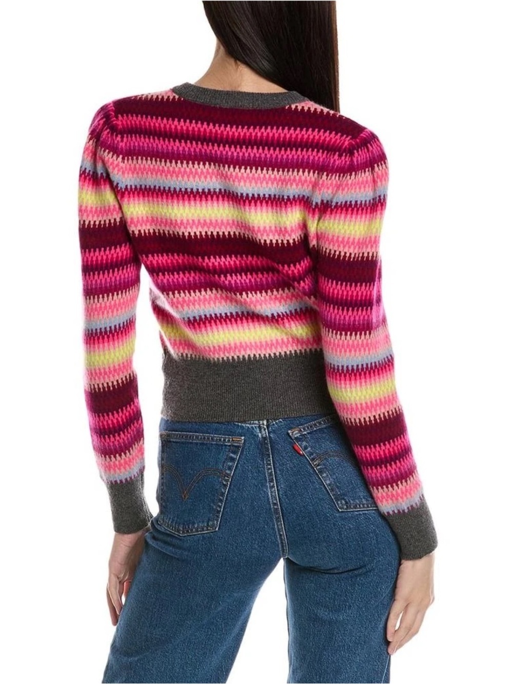 Brodie Cashmere Multicolor Striped Crewneck - Pink, Yellow, Gray